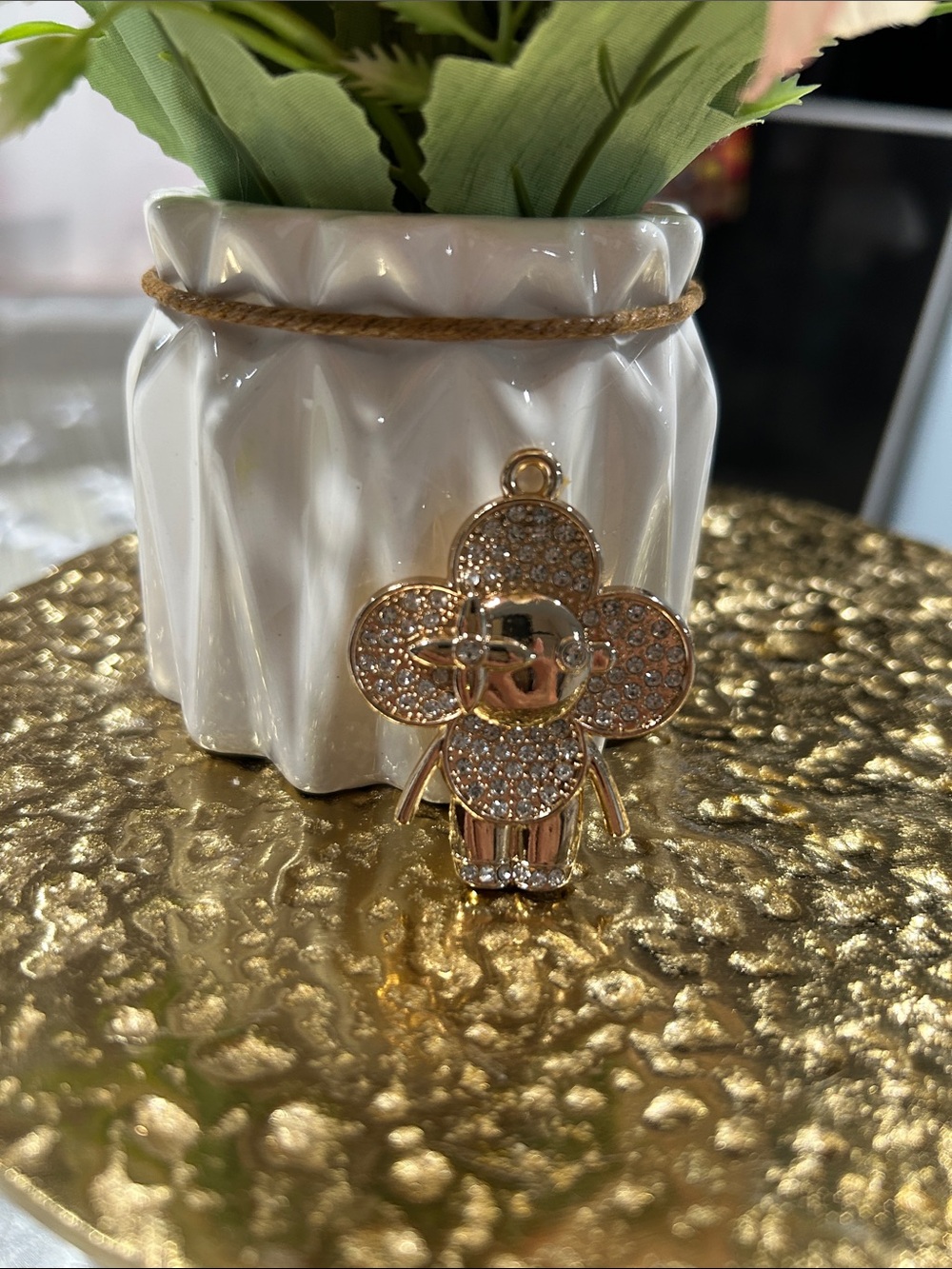 Gold Tone Vivi Charm with Crystal Accents. 18” gold chain will be included.